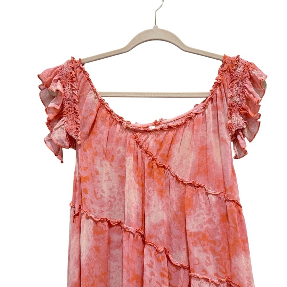Anthropologie Asymmetric Hanky Tunic Midi Dress Boho Beach Cover Up Pink Peach L - Picture 6 of 9
